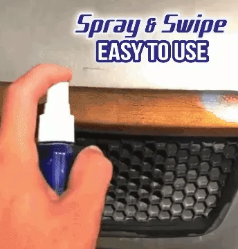 Spraying and wiping a metal grille
